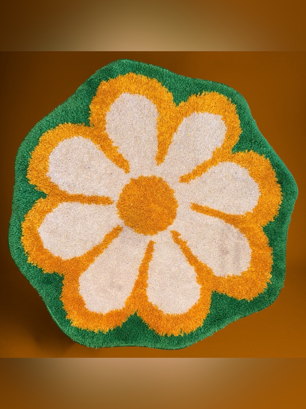 Shaggy Flower Rug Bath Mat Non-Slip Machine Washable Yellow Flower 24x24in